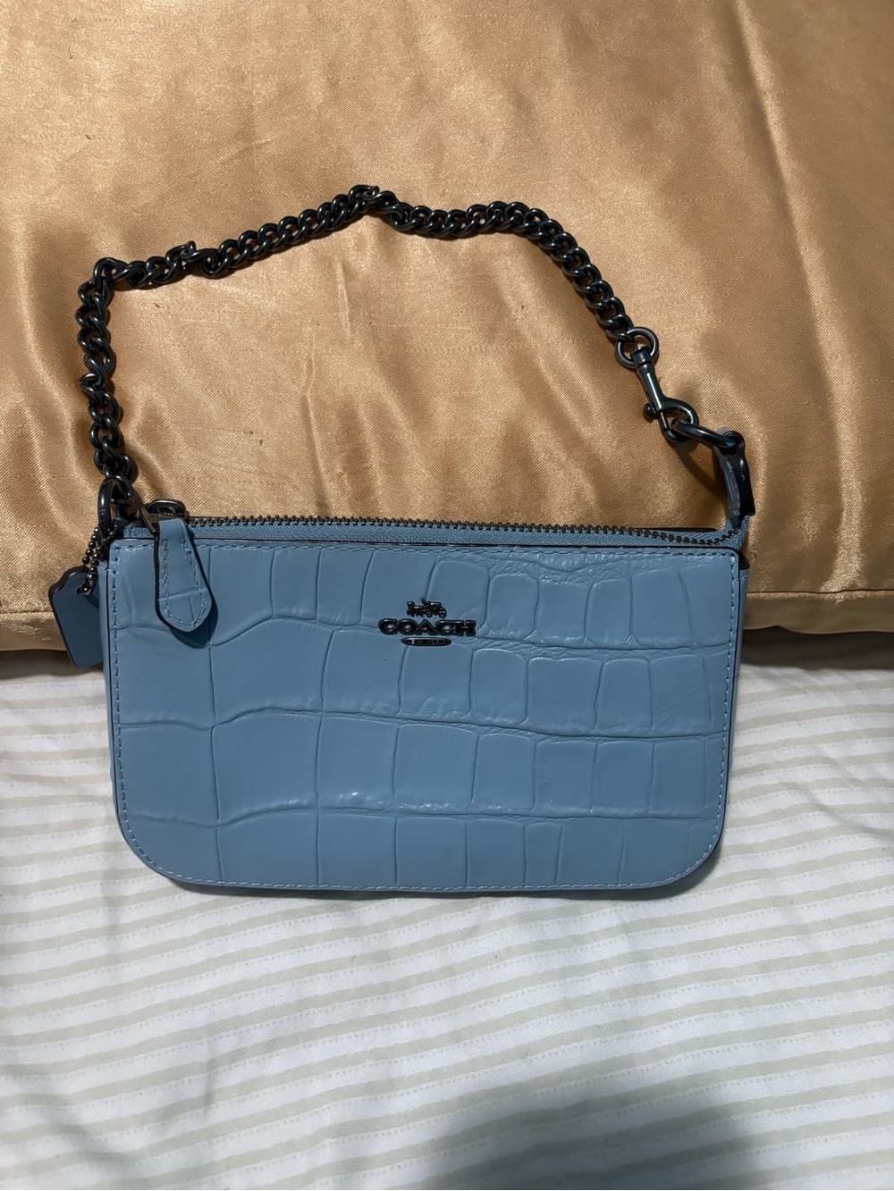 Coach Light Blue Croc-Embossed Leather Mini Shoulder Bag
